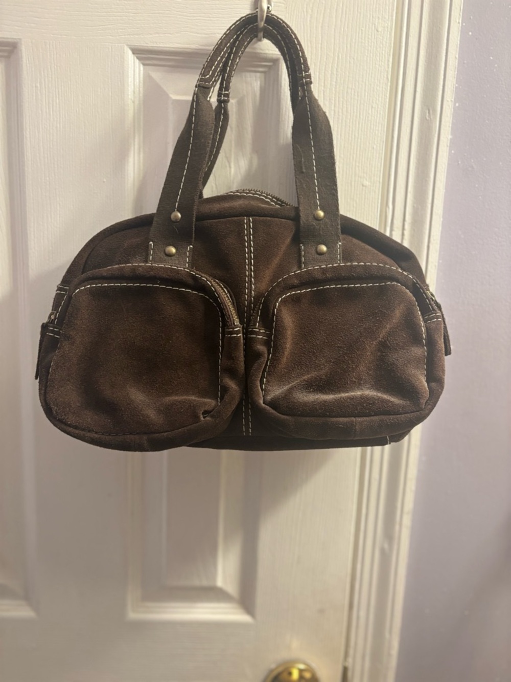GAP Brown Suede Double Front-Pocket Handbag